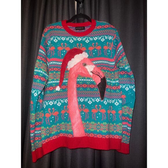 Ugly Christmas Sweater Xmas Size Large Flamingo - Picture 1 of 3